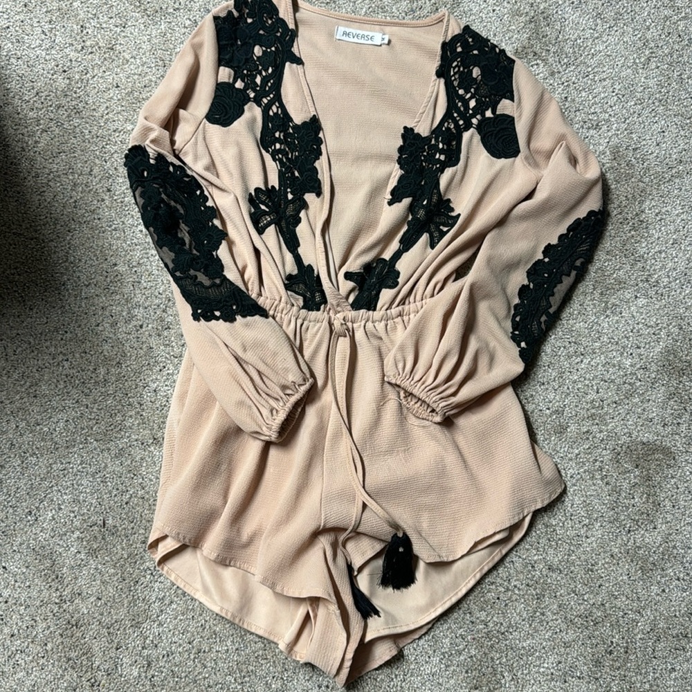 Reverse Beige and Black Lace Jumpsuit